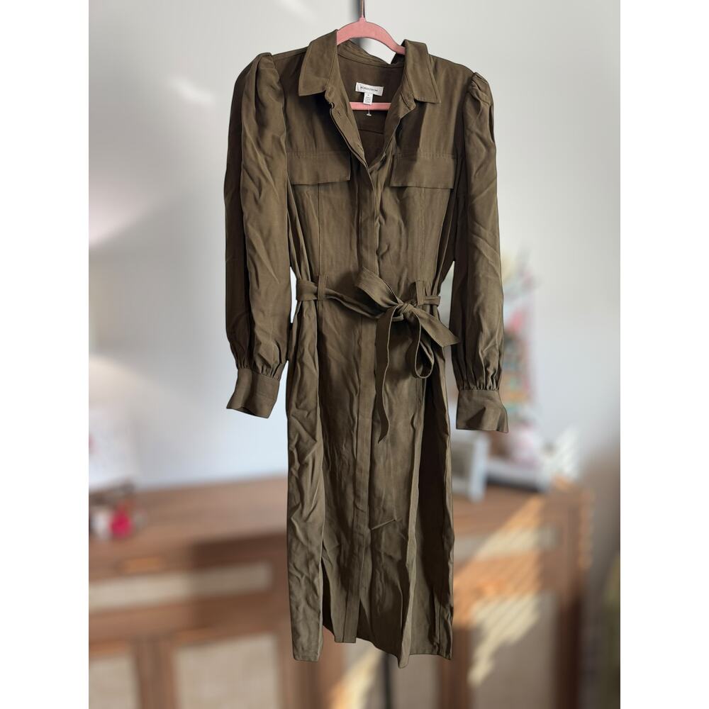 Nordstrom Long Sleeve Belted Button Down Midi Shirt Dress Olive Green Size 2